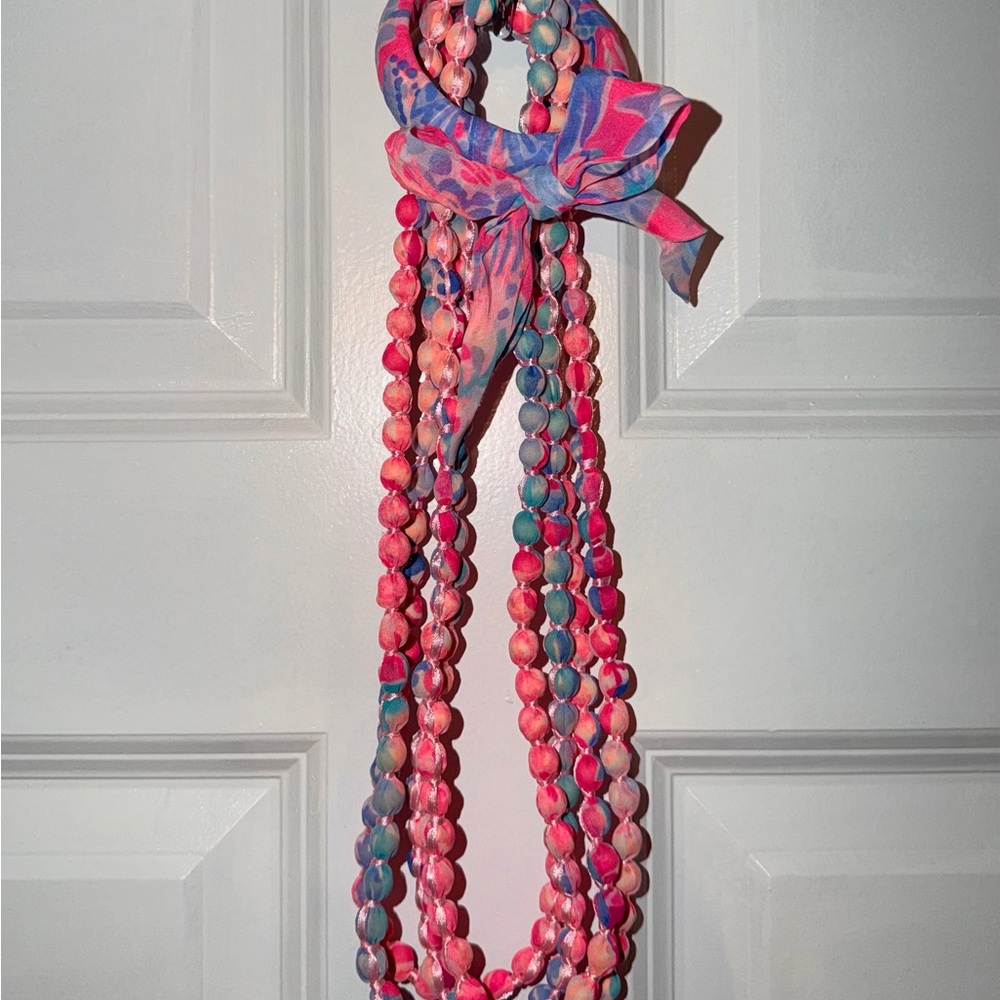 Lilly Pulitzer Pink and Blue Fabric Necklace and Bracelet Set - Picture 3 of 4